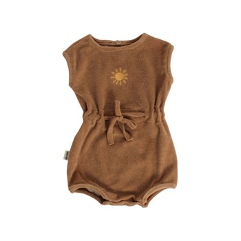 Ekstra İnce Havlu Romper Bebek Tulum - Sun - Güneş Nakış - Kahverengi